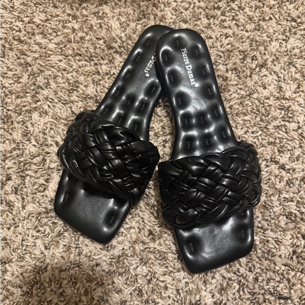 Pierre Dumas Black Woven Slide Sandals